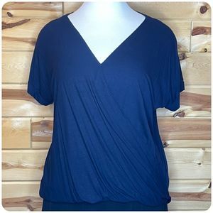 Double Zero Surplice Blouse Top Women's Size 3XL Navy Blue V Neck Cuff Sleeves